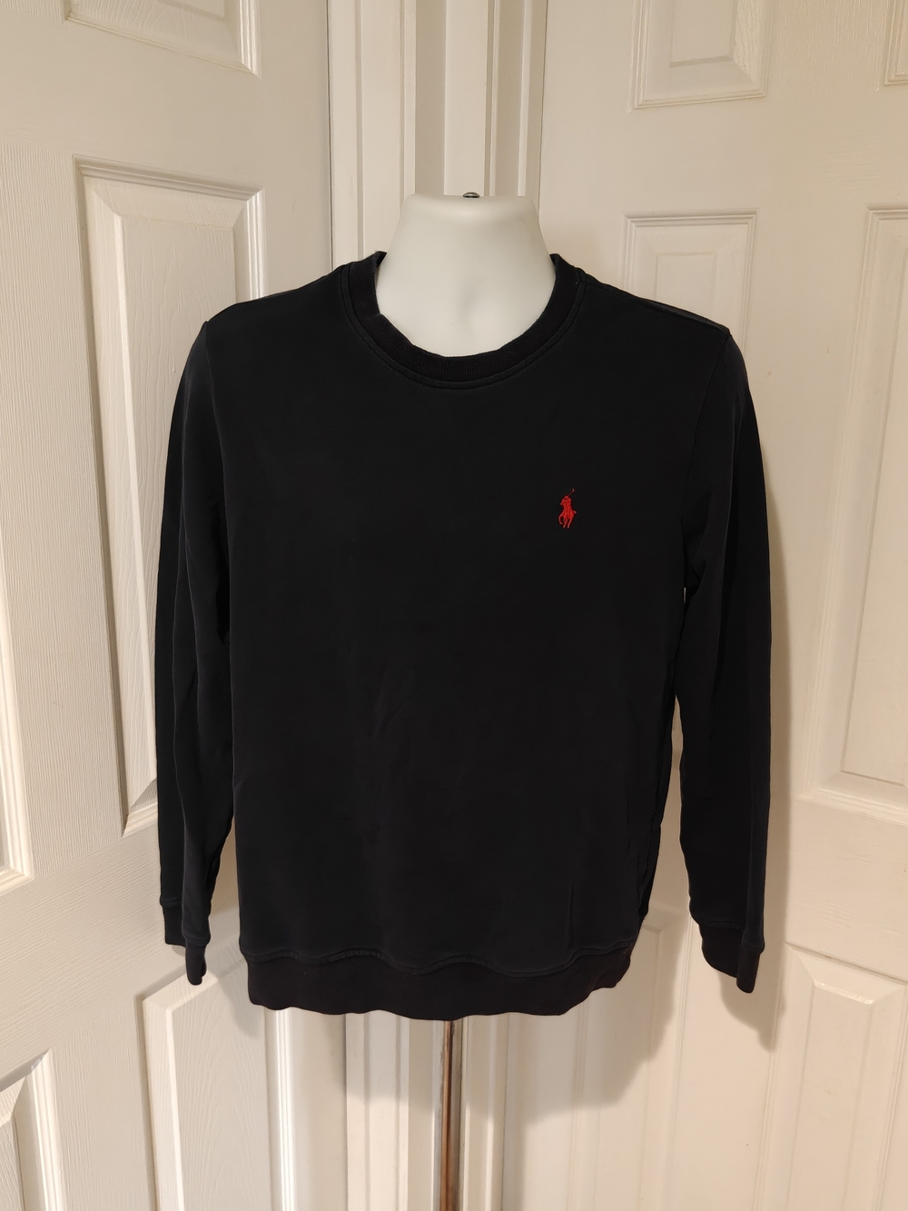 Polo Ralph Lauren Navy Blue Fleece Crewneck Sweatshirt Red Pony Mens Size S